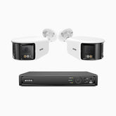 FDH800 - 4K 8 Kanal PoE Panorama Überwachungskamera-Set mit 2 Kameras, zwei Objektiven, 180° Ultraweitwinkel, intelligenter Dual-Licht-Nachtsicht, Zwei-Wege-Audio, aktivem Sirenenton & Alarm, Personen- & Fahrzeugerkennung, IP67